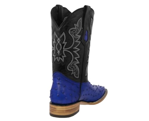 Texas Legacy Mens Blue Cowboy Boots Ostrich Quill Print Leather Square Toe Botas3