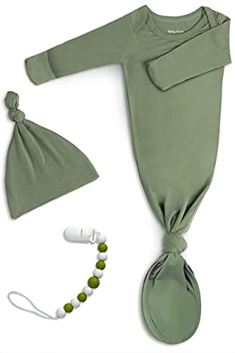 Image of Newborn Baby Knotted Gown, Super Soft Silky Infant Long Sleeve Sleeper for Baby Girl with Hat Set