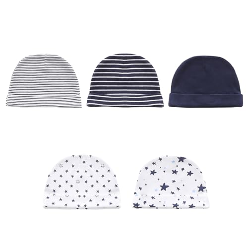 Image of JELYLOVE 5 Pack Unisex New Born Boy Girls Hats Sets Cotton Soft Infant Accessory Caps 0-6 Months Baby Essentials