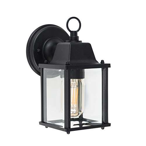 MiniSun | Modern IP23 Rated Black Metal and Glass Outdoor Security Wall Light Lantern | Outdoor Wall Lights, Home Décor & Improvement Essential | Includes Bulb [2700K Warm White] | Mains Wired