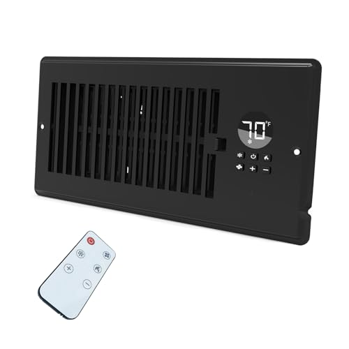 DDPow 4"x10" Vent Register Booster Fan, Strong Steel Panel, Ultra-Quiet, 10-Speed, Built-In Thermostat, Mechanical Damper, Efficient HVAC Vent Fan (Matte Black, 1 Pack)