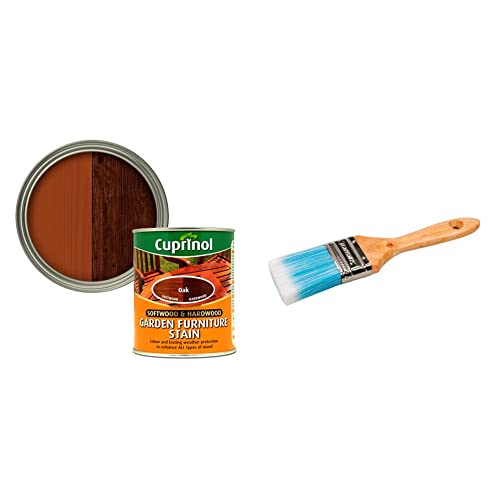 CUPRINOL 5158525 Garden Furniture Stain Exterior Woodcare, Oak,750ML & Silverline Synthetic Paint Brush 50mm / 2 (367969)