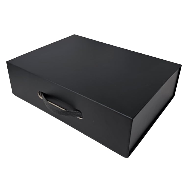LDPackagingmall Luxury Folding Magnetic Presentation Gift Box With Carry Handle, A4 & A5, Birthday, Anniversary, Large & Small, GIFT_WRAP (Black, Large)