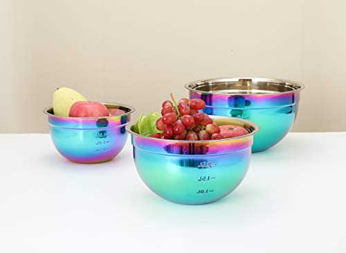 ROYDOM Rainbow Mixing Bowl Set, 18/8 Stainless Steel Salad Bowls 3 Piece Colorful Nesting Bowl for Prep Cooking, Baking, Food Preparation, Fruit Cake Measure storage container Includes 1.5L, 2.5L, 4L - Thumbnail 5