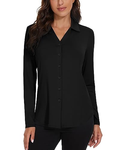 Image of Soneven Womens Golf Polo Shirts 3 /4 Long Sleeve V Neck Button Down Shirts Business Causal Work Blouses Tops