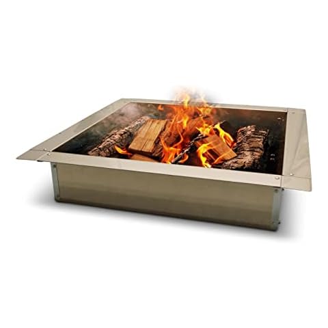 Firebuggz Heavy Duty Stainless Steel Fire Pit Ring Insert for Outdoors - 36" Square Insert, 44" Outside Flange, 9" Height Cover