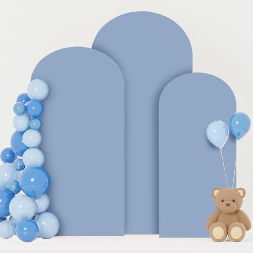 Image of FOTSHARER Dusty Blue Arch Cover Set of 3 Spandex Arch Covers Stretchy Backdrop 4FT 5FT 6FT Chiara Wall Arches Stand Cover Round Top Backdrop Covers for Arched Stand Wedding Arch Cover for Party Decor