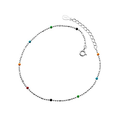 WEAV 925 Bracelets De Cheville en Argent Sterling Mode Été Couleur Perles Bracelets De Cheville pour Les Femmes Cadeau d'anniversaire Beaux 925 Bijoux