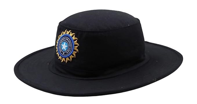 Image of Cricket Sun Hat for Sports Fans with Embroidered Logo, Adjustable Outdoor Protection Cap for Training, Match Practice, Travel and Daily Comfort Wear Black