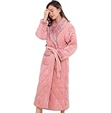 NC Winter Coral Fleece Quilted Lady Robe Kimono Bathrobe Nightgown Thick Warm Long Sleeve Sleepwear Bath Night Gown M-XXXL