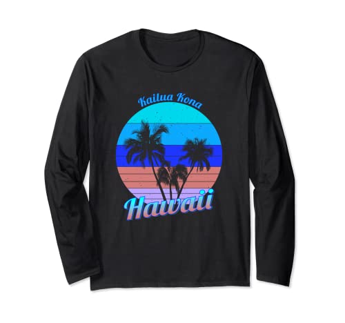 Kailua Kona Hawaii Retro Tropical Palmeras Vacaciones Manga Larga