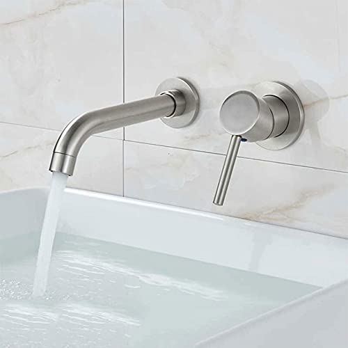 Mitigeur mural moderne en nickel brossé avec bec pivotant pour lavabo de salle de bain