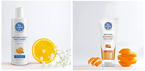 Image of The Moms Co Natural Vitamin C Face Wash for Women & Men | Oil Free Look I Orange Beads I 100ml & Vitamin C Face Toner| Alcohol - free l Tighten Pore l Even - Tone - Hydrate Skin (200 ml)