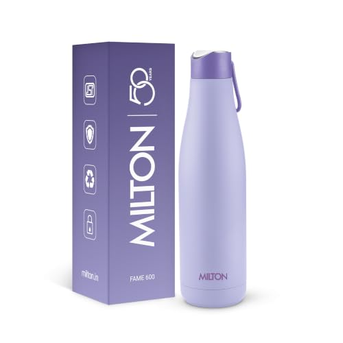 Image of Milton Fame 600 ISI Certified Thermosteel Water Bottle 500 ml | Double Wall Vacuum Insulated Flask | 24 Hr Hot & Cold | Leakproof Lid | Ideal for Home, Office, Gym, Travel - Matt Purple