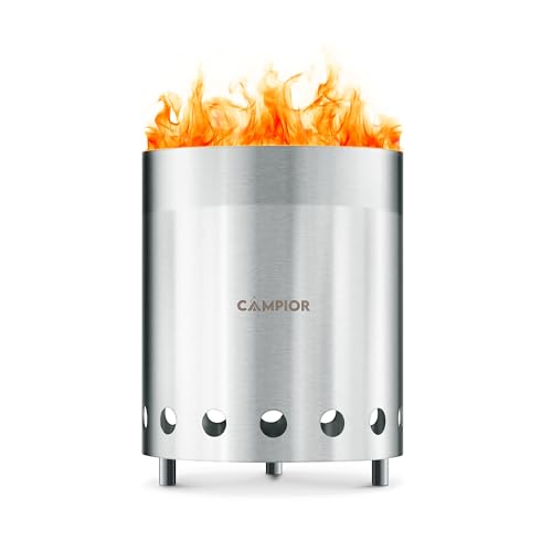 Campior Wood Burning Fire Pit Stove - Smokeless Outdoor Stove for Efficient Wood Fires, Camping, Cooking, and Garden Gatherings, Durable, Stainless Steel with Removable Ash Pan, Stand and Carry Bag