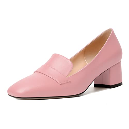 Image of MODENCOCO Womens Square Toe Slip On Comfortable Casual Matte Work Chunky Low Heel Loafers Shoes 2 Inch