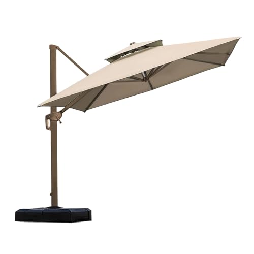 Image of 2.5 X 2.5M Square Garden Cantilever Parasol with Waterproof Cover, Large Cantilever Offset Patio Roman Umbrella with Tilt, 360° Rotation, Cross Base, Overhanging Sun Shade for Outdoor Balcony, Khaki