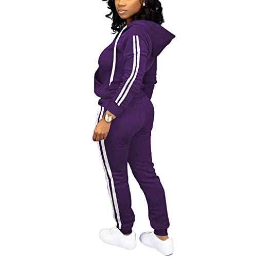Topsrani Womens Two Piece Outfits Casual Sweatsuits Solid Tracksuit Jogging Sweat Suits Matching Jogger Hoodie Pants Set Workout Zip Purple Xl #TOP2