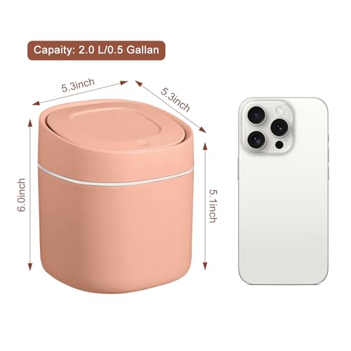 Image of Soddeph Plastic Mini Trash Can with Lid,Small Desktop Waste Bin for Bathroom, Office, or Kitchen,Pop-Up Countertop Wastebasket for Counter, Vanity, or Coffee Table (Pink)