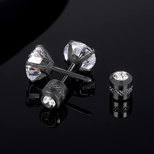 VOLUKA Titanium Earrings for Sensitive Ears, 5 Pairs Screw Back Hypoallergenic Surgical Grade Titanium Cubic Zirconia Stud Earrings for Women Men - White Black by VOLUKA - Used condition - Image 7