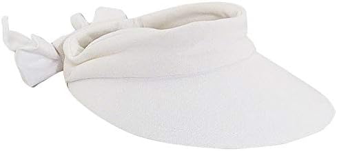 Scala Women's Deluxe Big Brim Cotton Visor with Bow, White, One Size