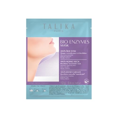 Talika Bio Enzymes Mask Neck - Smoothing Anti-Aging Neck Mask - Biocellulose Moisturising Neck Mask - Second Skin Effect Beauty Sheet Mask - 12g
