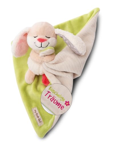 NICI Schmusetuch Baby 22 x 22 cm mit Kuscheltier Hase - Flauschiges Schnuffeltuch für Mädchen & Jungen, Baby Geschenk zur Geburt, Mit gesticktem Schriftzug Kuschelige Träume - 49753