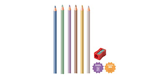 Lápis de Cor Triangular Jumbo + Apontador, CiS, 50.6801, 6 Cores Metálicas