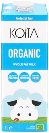 Koita Organic Whole Milk 1L - Premium Italian Milk Enriched With Vitamins A & D3, 3.7% Fat Content, EU Certified Organic
