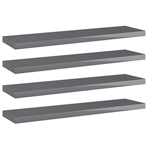 KTHLBRH High Gloss Grey Engineered Wood Wall Mounted Shelf Set