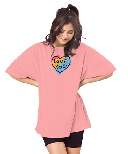 Image of SHODOX Women's Cotton Blend Oversized Drop Shoulder Printed T-Shirt | Soft, Breathable & Light Weight | Loose Fit Stylish Top for Girls with Premium Graphic Print