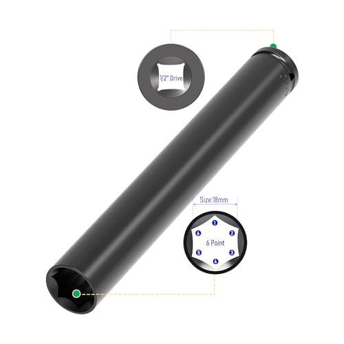 Image of 1 /2 Inch Drive by 18mm Deep Impact Socket, Heat-Treated CR-V Steel 6 Inch Length, 6-Point Metric Sizes