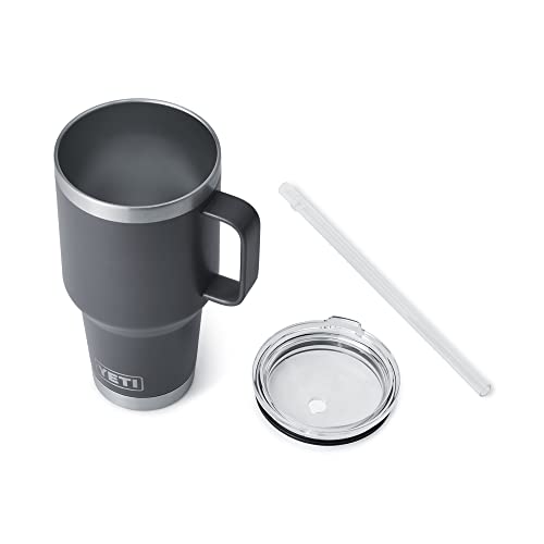 Image of YETI Rambler 35 oz Tumbler with Handle and Straw Lid, Travel Mug Water Tumbler, Vacuum Insulated Cup with Handle, Stainless Steel, Charcoal