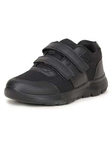 Image of ATHCO Fushion School Shoes Black for Boys & Girls| Soft Cushioned Memory Foam Heel Pad Support|Uniform Shoes | Lightweight | Velcroo |Easy Wear & Care|Padded Textured Heel Grip Lining | Breathable | All Day Comfort