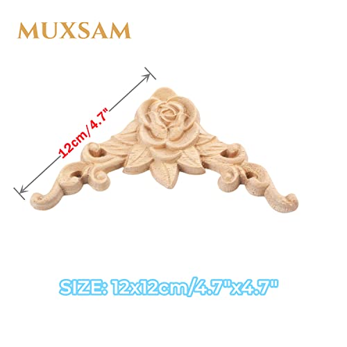 4Pcs Rose Carved Appliques Onlays Crafts Addition, 12X12Cm/4.7"X4.7", Excellent Wood Detail Unpainted Ornament Piece For Wall Door Ceiling Table Bed Cabinet Mirror Dresser Drawer #TOP1