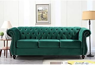 Image of Royale Curved Arm Tufted Three Seater Elegant Wooden Base Sofa in Wide Extravagant Fabric, Gives Luxurious Look for Home /Living Room /Office /Guest Room /Hotels