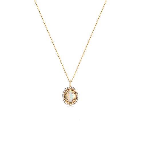 Mevecco Gold Oval Opal Necklace,14K Gold Plated Cute Dainty Created White Opal October Birthstone Necklace For Women #TOP28