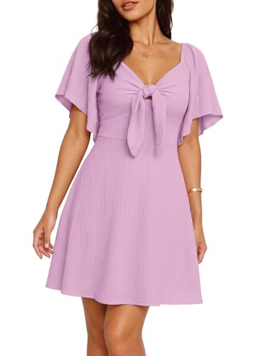 Image of Dokotoo Womens Dresses 2026 Deep V Neck Elegant Bow tie Mini Dress S-XL | Short Sleeve,V Neck,Graduation Party Dress,Elegant,Cocktail,Flowy Beach Vacation Wear,Casual Dress