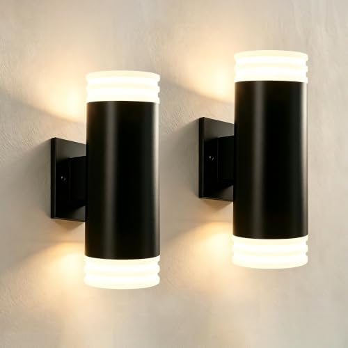 Image of JYV Outdoor Wall Lights 2Pack, Up and Down Cylinder Porch Lights, Black