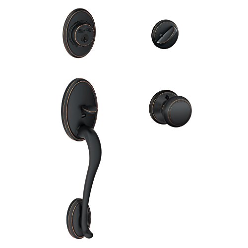 Best Review Schlage Wakefield Single Cylinder Handleset and Andover Knob, Aged Bronze (F60 WKF 716 AND)