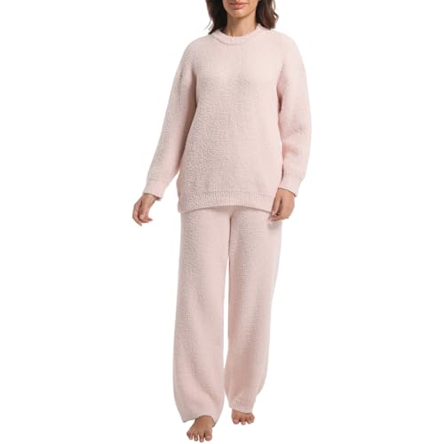 Image of BOSECETA 2 Piece Fleece Pajamas for Women Set Loungewear Outfits Knit Sweater Womens Long Sleeve Fuzzy Pajama Sets