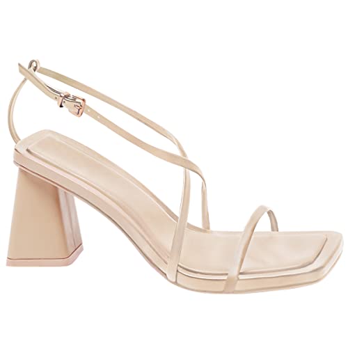 Sandalias de tacón bajo con diamantes para mujer y mujer, correa de tobillo de altura media, talla de fiesta, Piel sintética color crema marfil, 38 EU Cover