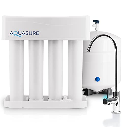 Aquasure Premier Pro 4-Stage 100 GPD RO Reverse Osmosis Under Sink Filtration System | Removes 99% of Contaminants | Leak-Proof, Quick Change Filters, with Tank & LED Indicator Drinking Water Faucet