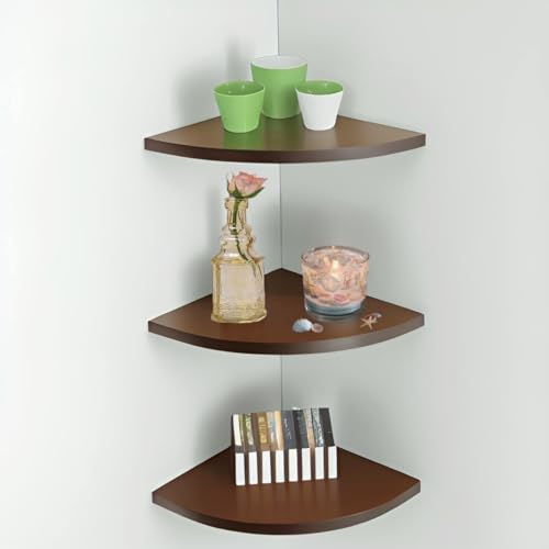 Image of Dime Store Engineered Wood 3-Tier Floating Rack Shelf for Living Room Corner Shelf Decorative Rack Shelf Organizer | Storage Shelf for Living Room & Bedroom Display Rack for Storage (Brown)