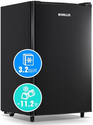 DEMULLER 3.2 Cu.Ft Upright Freezer with 7 Adjustable Thermostat Stand-up Single Door Compact Freezers Small Freestanding Mini Freezer with Rapid Cooling Technology for Home Kitchen Dorm Black