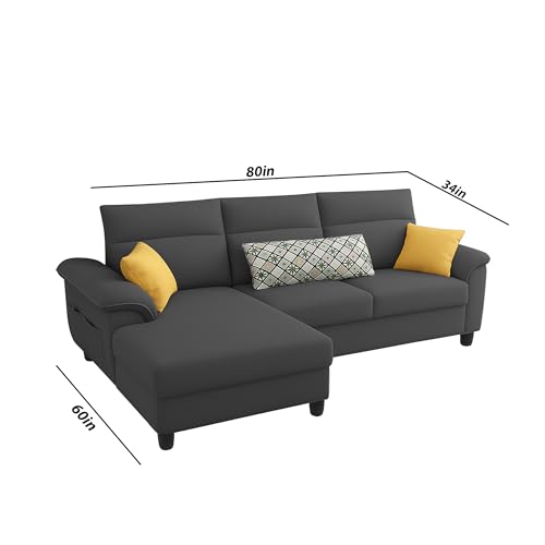 Image of Casaliving Seams LHS 4 Seater L Shape Sofa for Living Room (Black Fabric) Premium Fabric Sofa