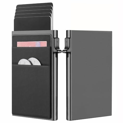Vantisan Tarjetero Antirrobo con Múltiples Ranuras para Tarjetas, Delgado Tarjetero Metálico con Protección RFID, con Capacidad para 6 Tarjetas Bancarias y...