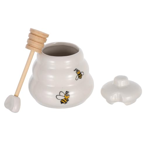OFFSCH Unique Bee Pattern Porcelain Honey Jar Ceramic Condiment Pot for Wedding Present Honey Bee Pot with Lid