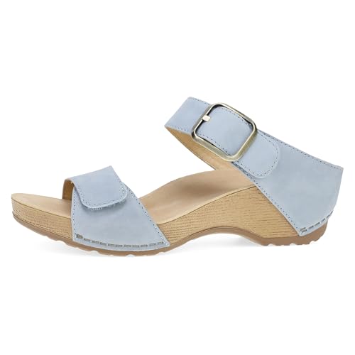 Image of Dansko Tanya Slip-On Wedge Sandal for Women - Cushioned, Contoured Footbed for All-Day Comfort and Support - Hook & Loop Strap with Buckle Detail - Lightweight Rubber Outsole