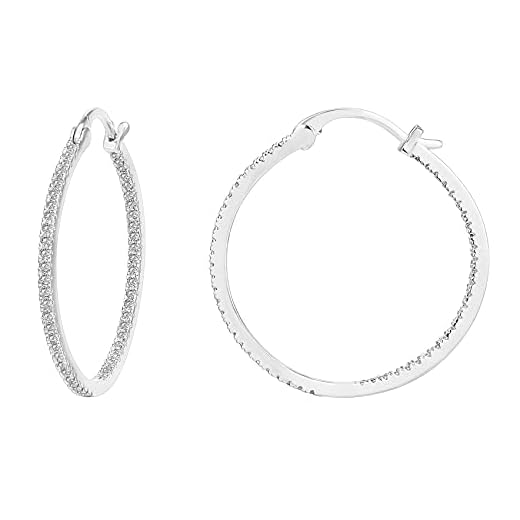 PAVOI 14K Gold Plated 925 Sterling Silver Post Cubic Zirconia Hoop Earrings | Large White Gold Hoops